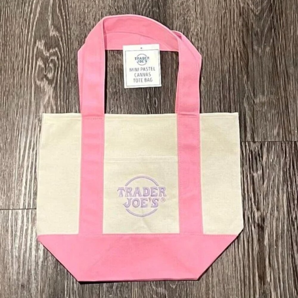 NWT Trader Joe's Mini Pastel Canvas Tote Bag NWT